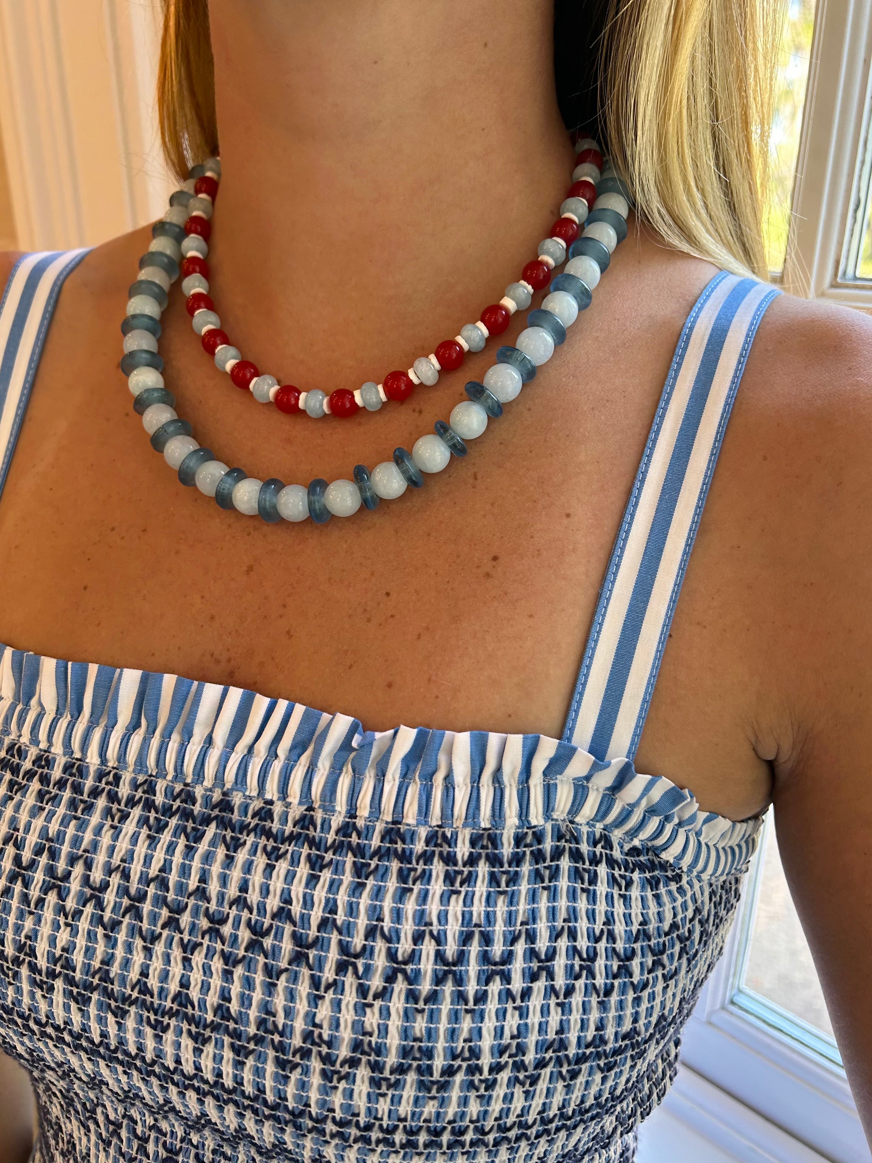 Red white and blue beaded necklaces