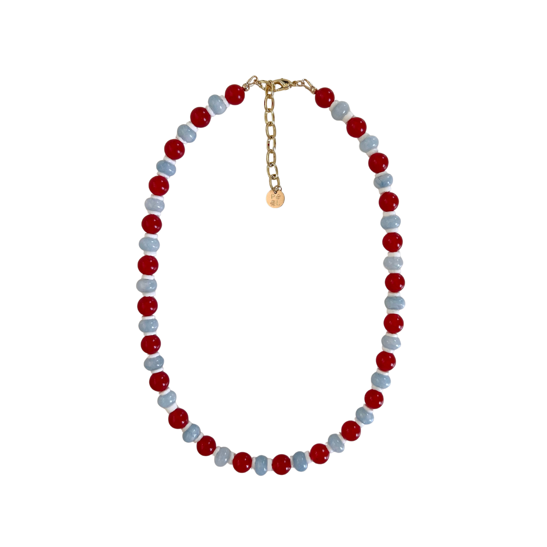 Red white and blue beaded necklace