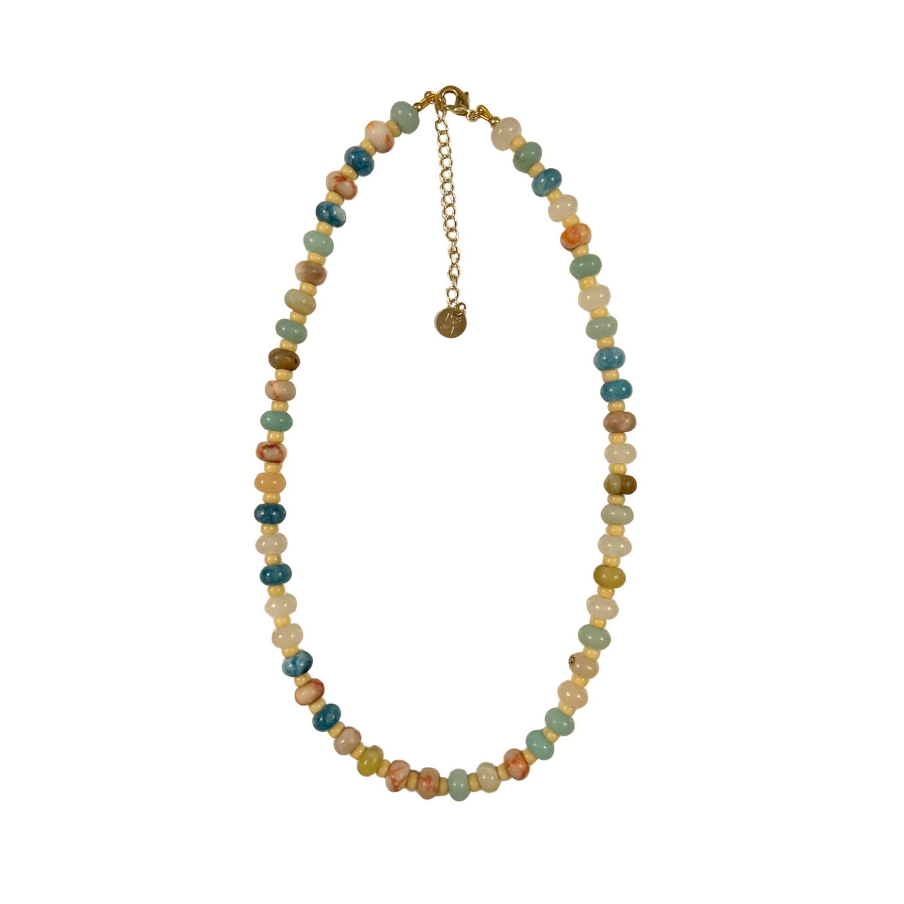 Multicolored beaded necklace with gold clasp