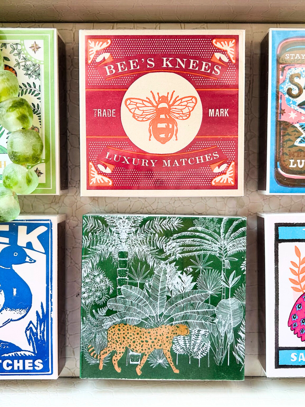 Collection of vintage design matchboxes with different designs and colors