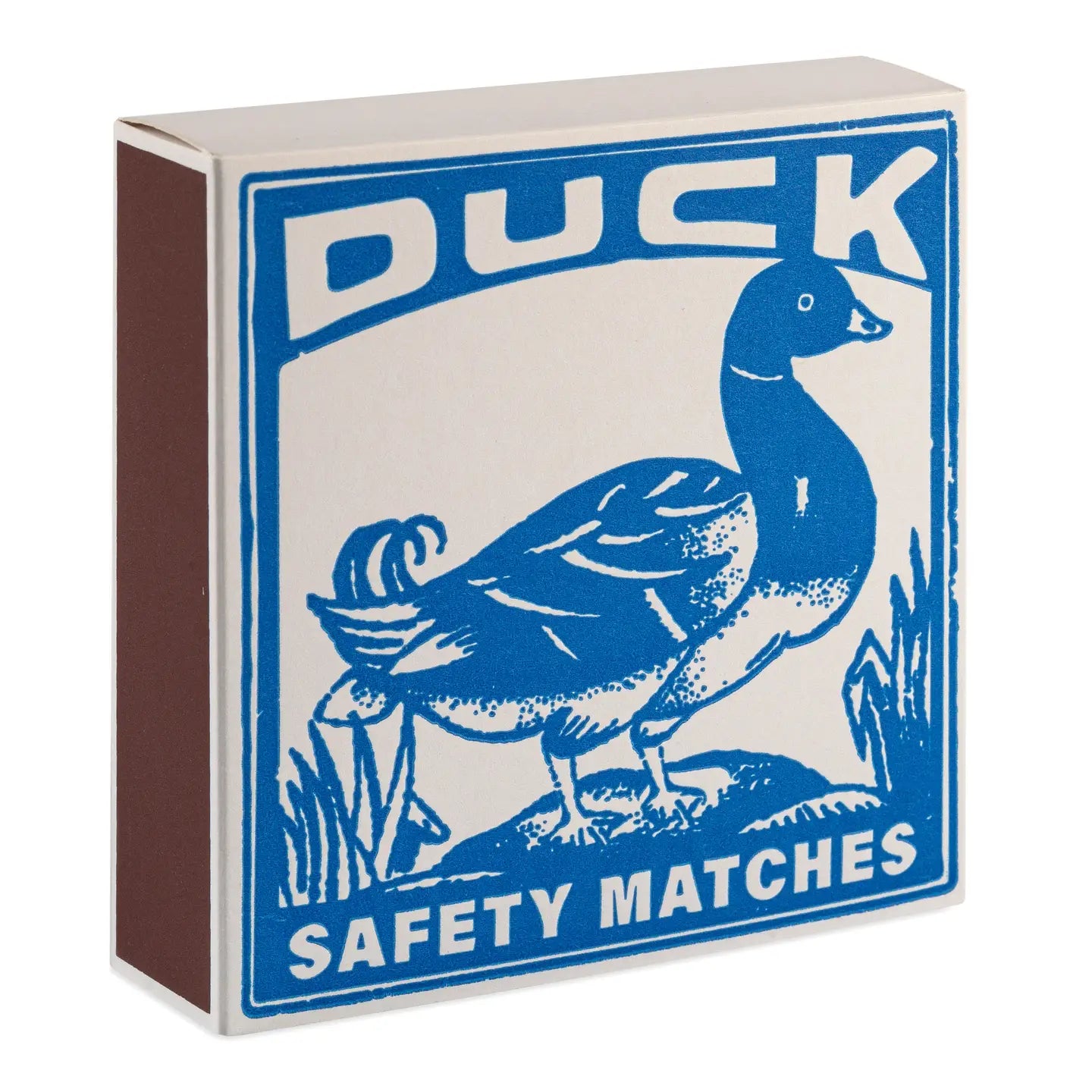 Box of Duck safety matches with a blue duck illustration
