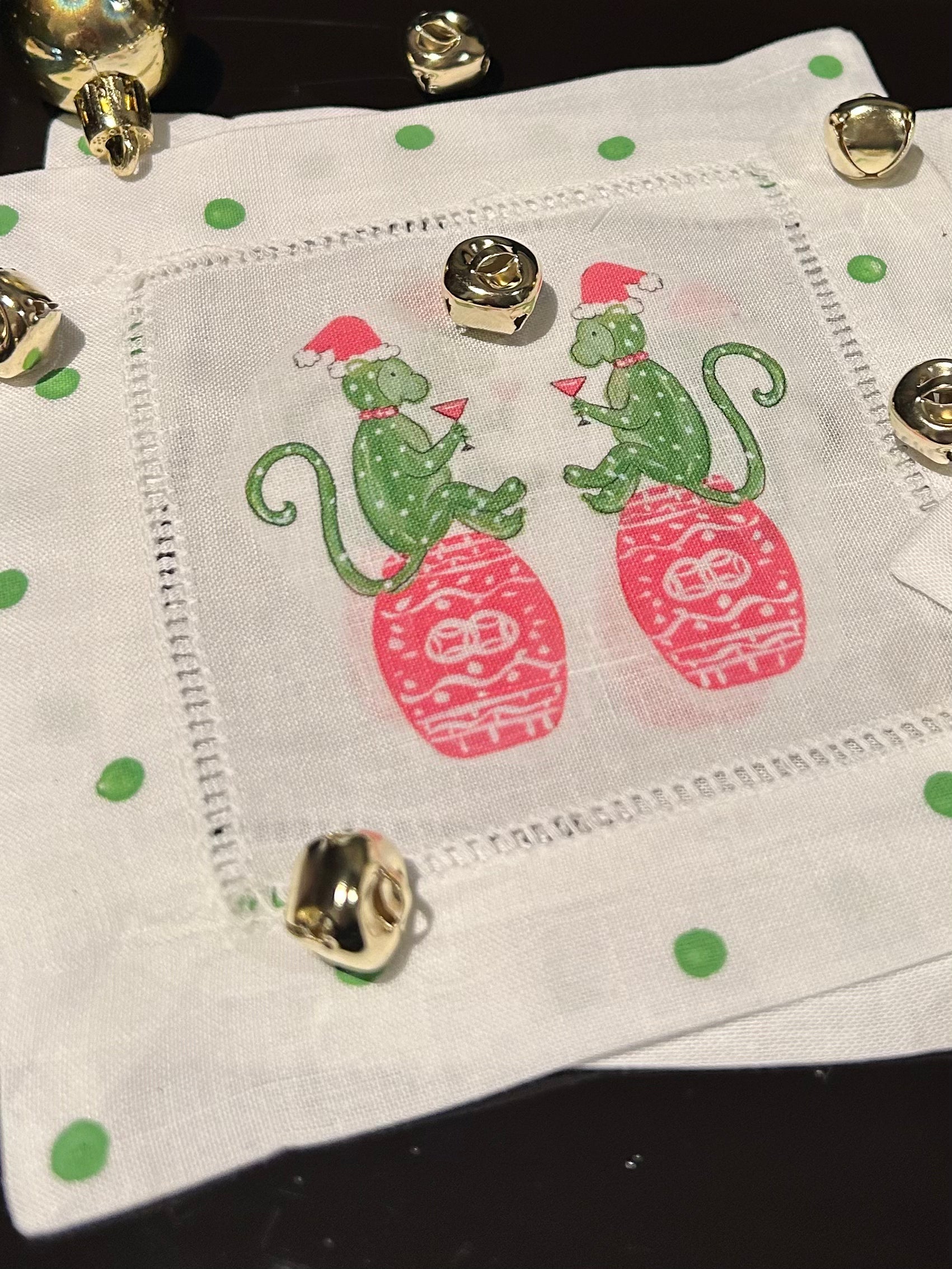 Chinoiserie Holiday Monkey Linen Cocktail Napkins