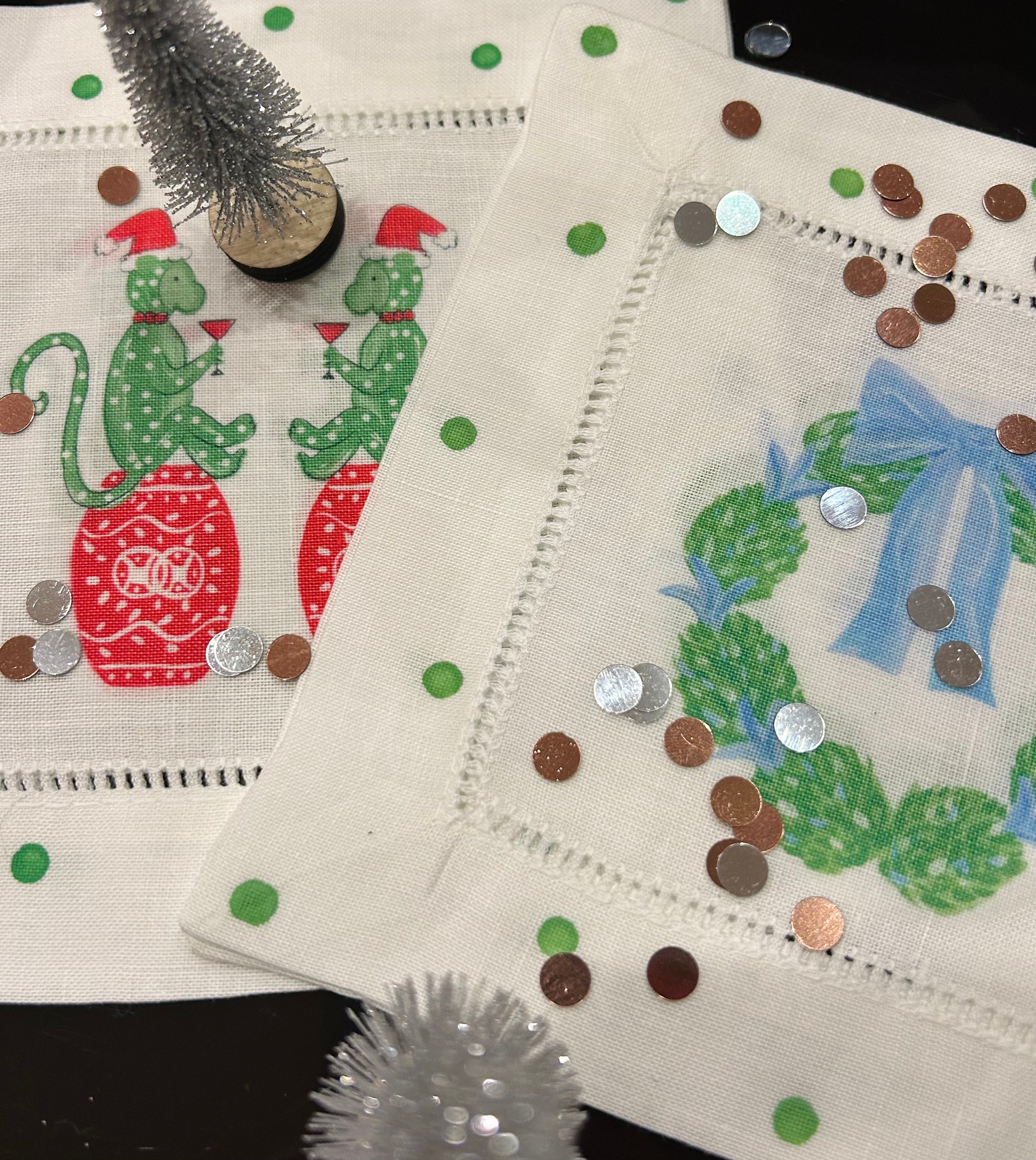 Chinoiserie Holiday Monkey Linen Cocktail Napkins