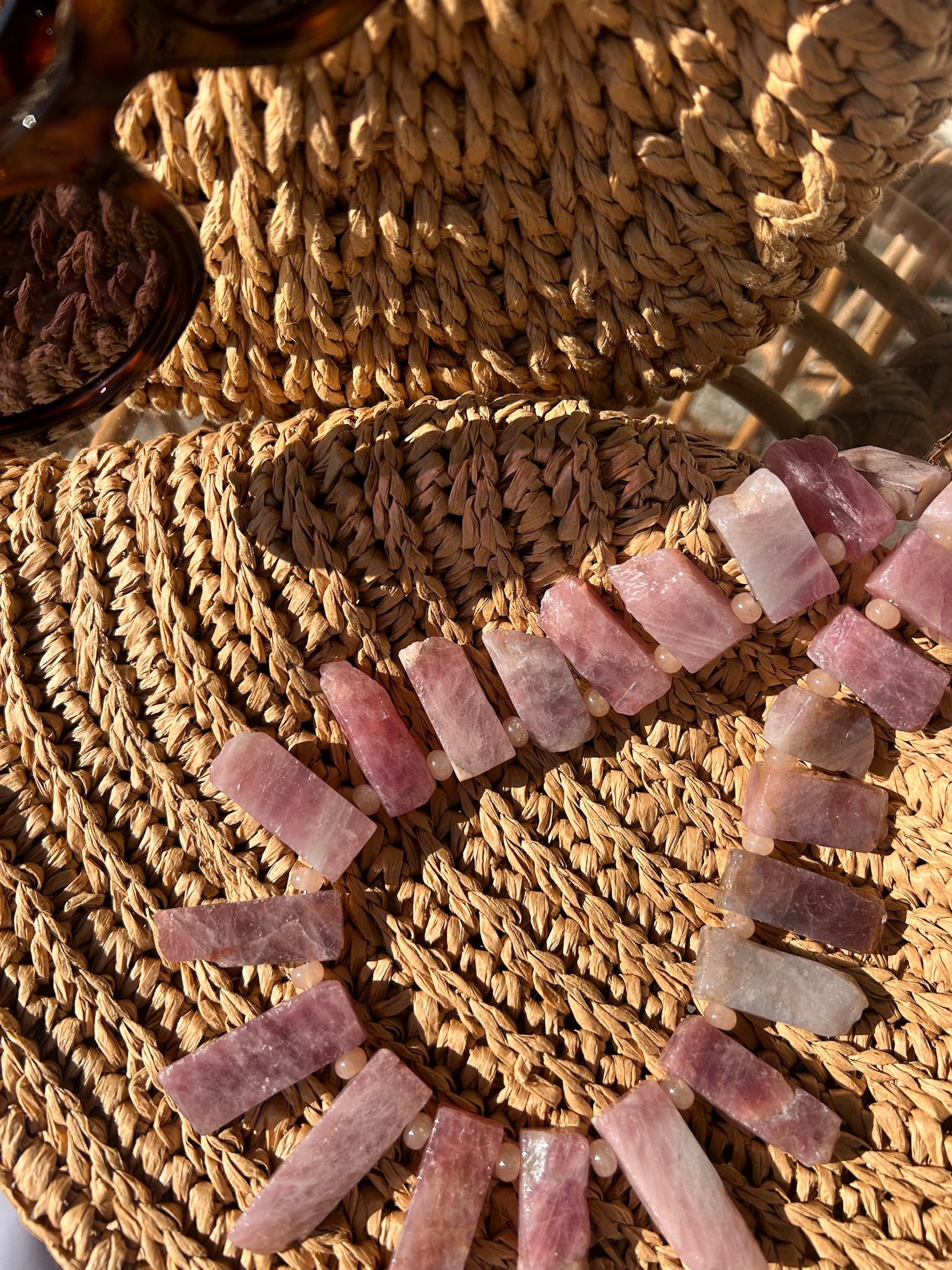 beaded necklace laying on hat