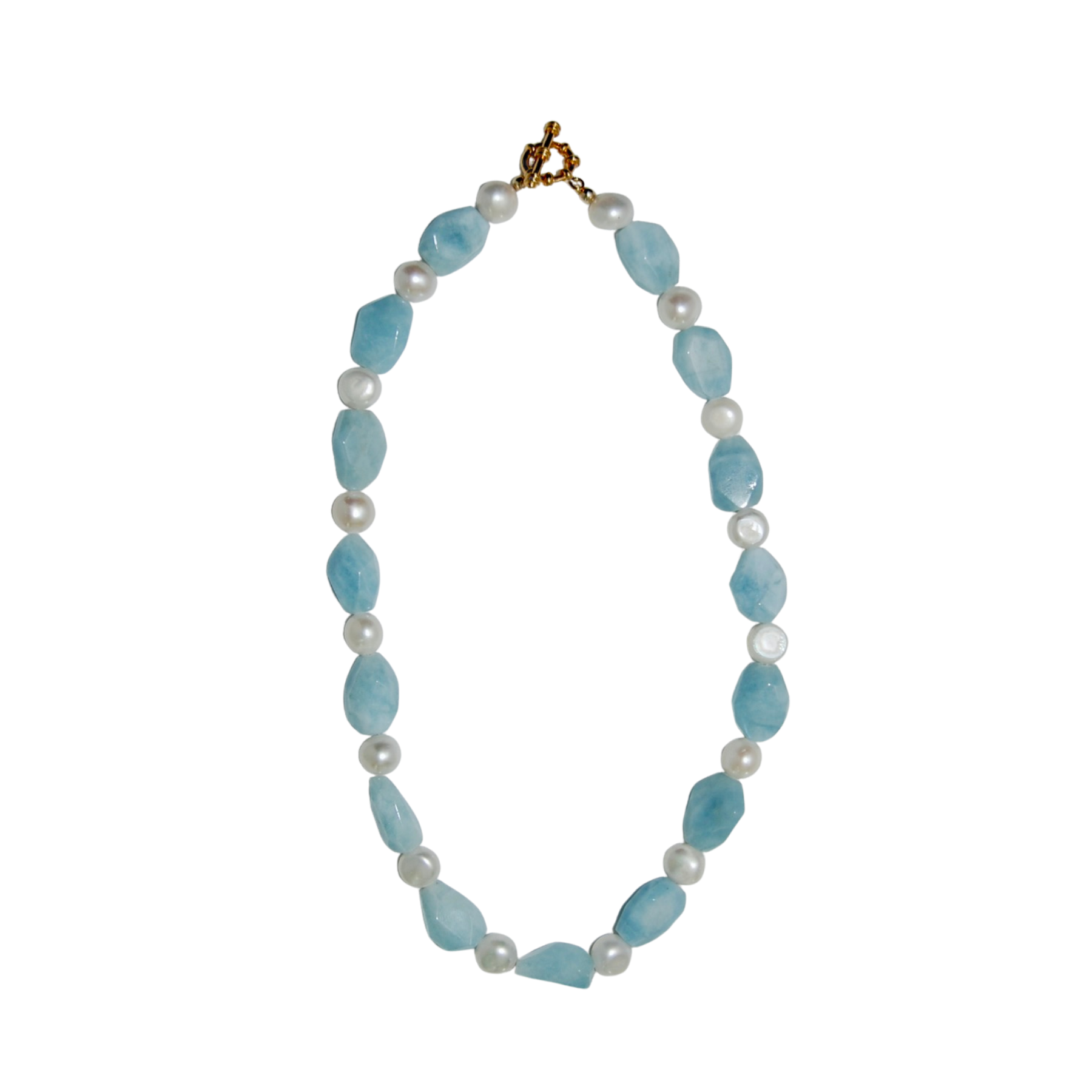 Pearl and aquamarine necklace with 14k gold filled clasp