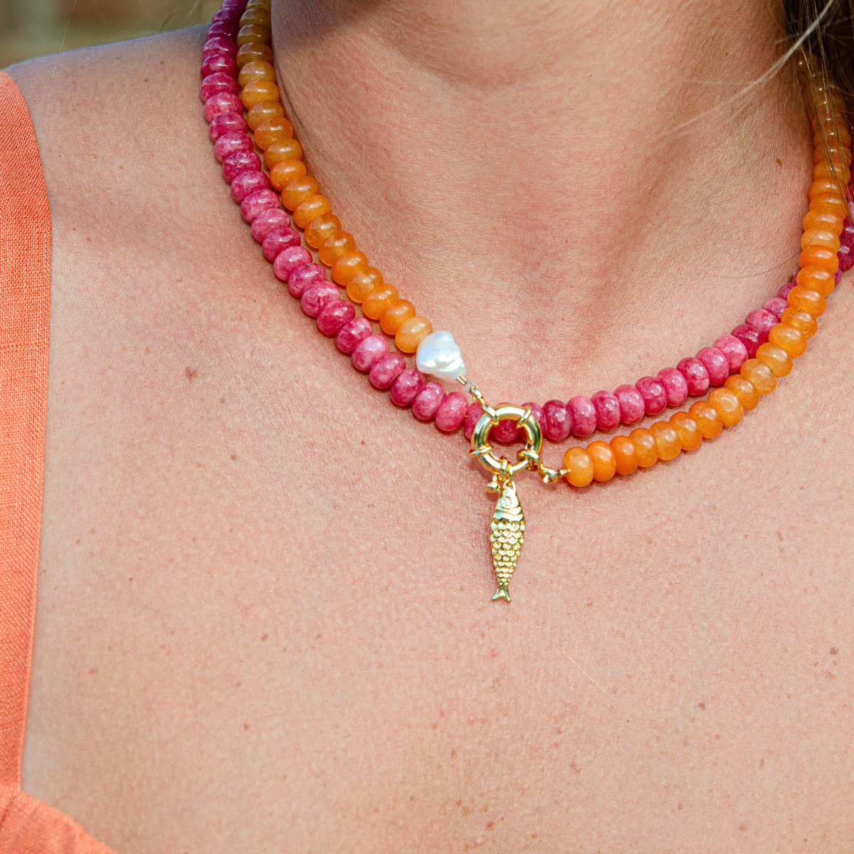 Orange Parsons Pearl Necklace