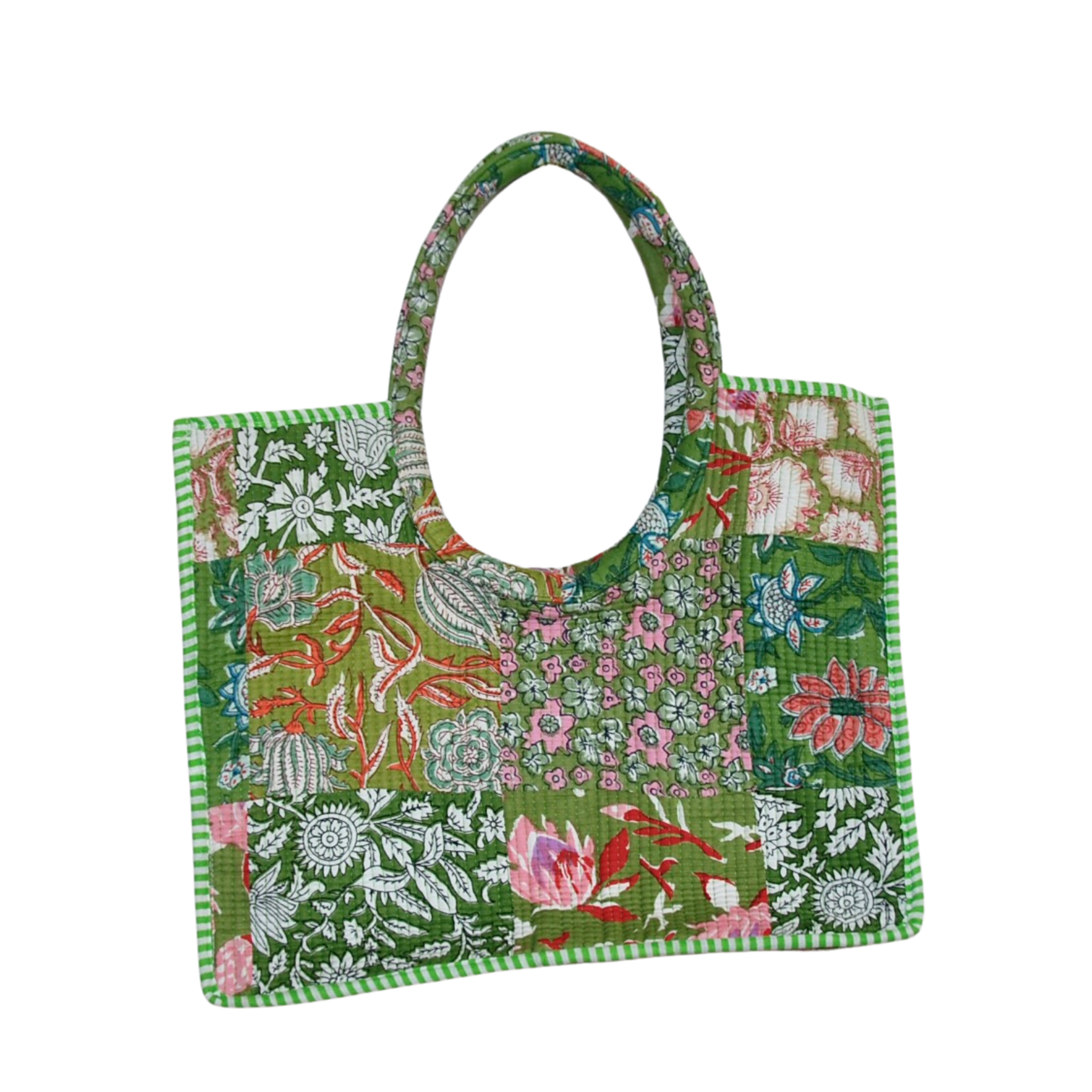 Floral patterned tote bag on a white background