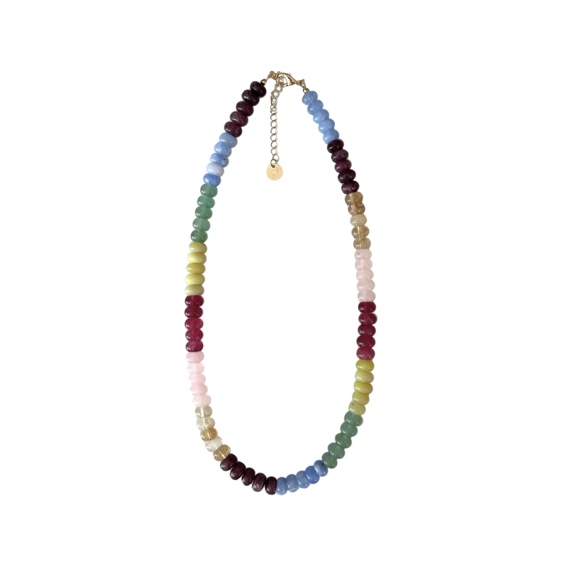 Multicolored beaded necklace with extender clasp