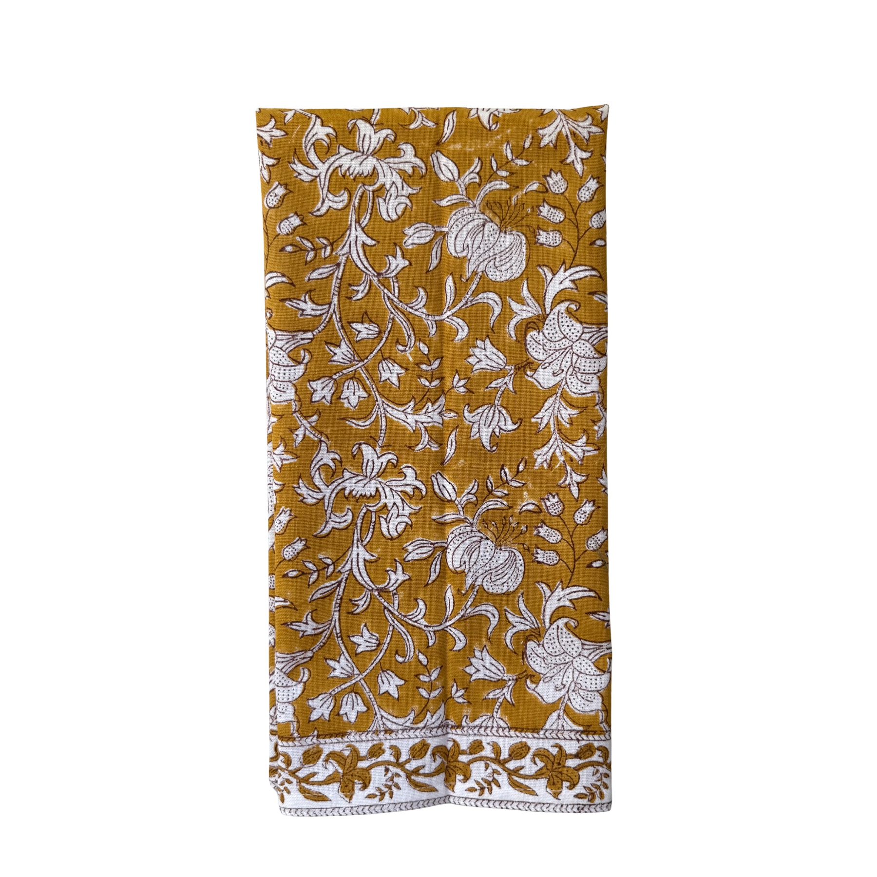 Saffron Floral Block Print Kitchen Towel