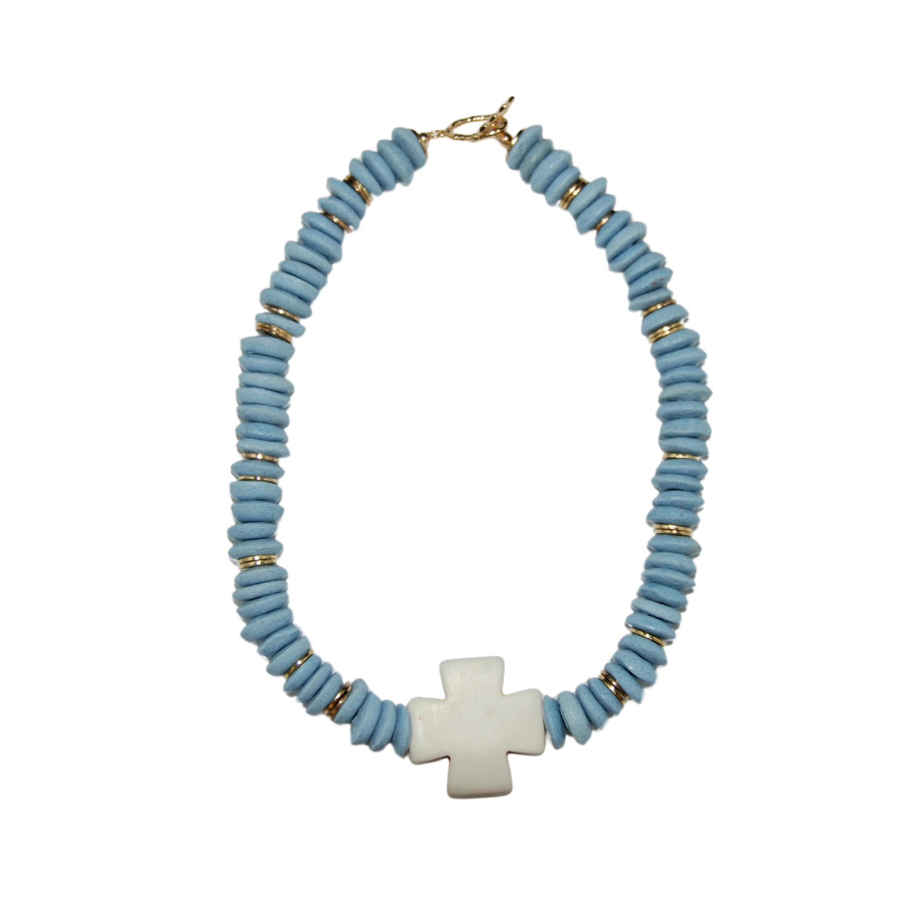 blue african beaded necklace with middle cross