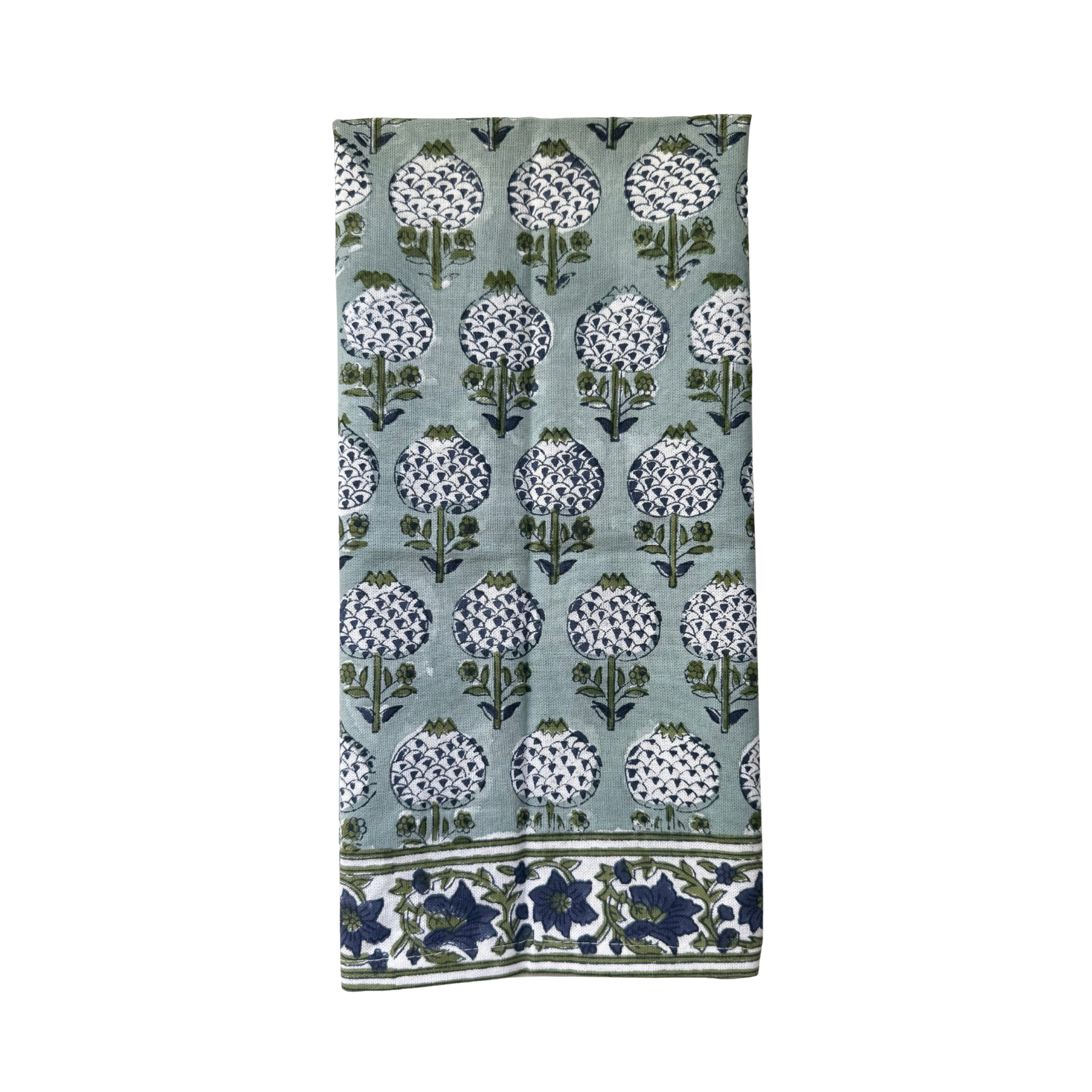 Blue Floral Block Print Kitchen Towel