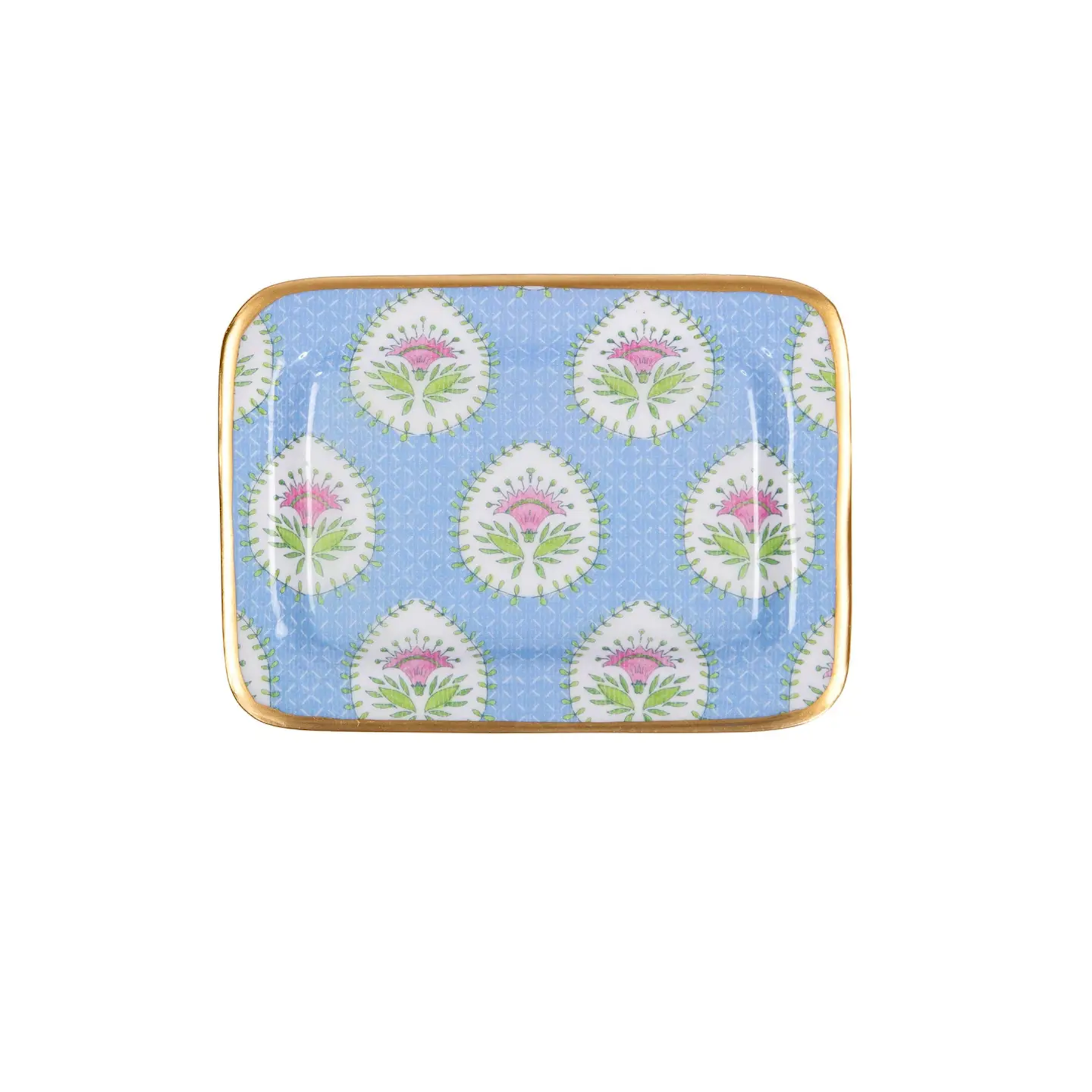 Decorative catch all tray with pink and blue floral pattern