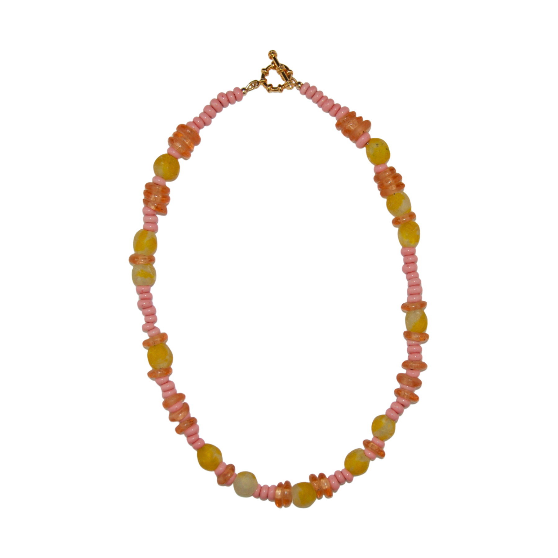 Necklace with pink, orange and yellow beads