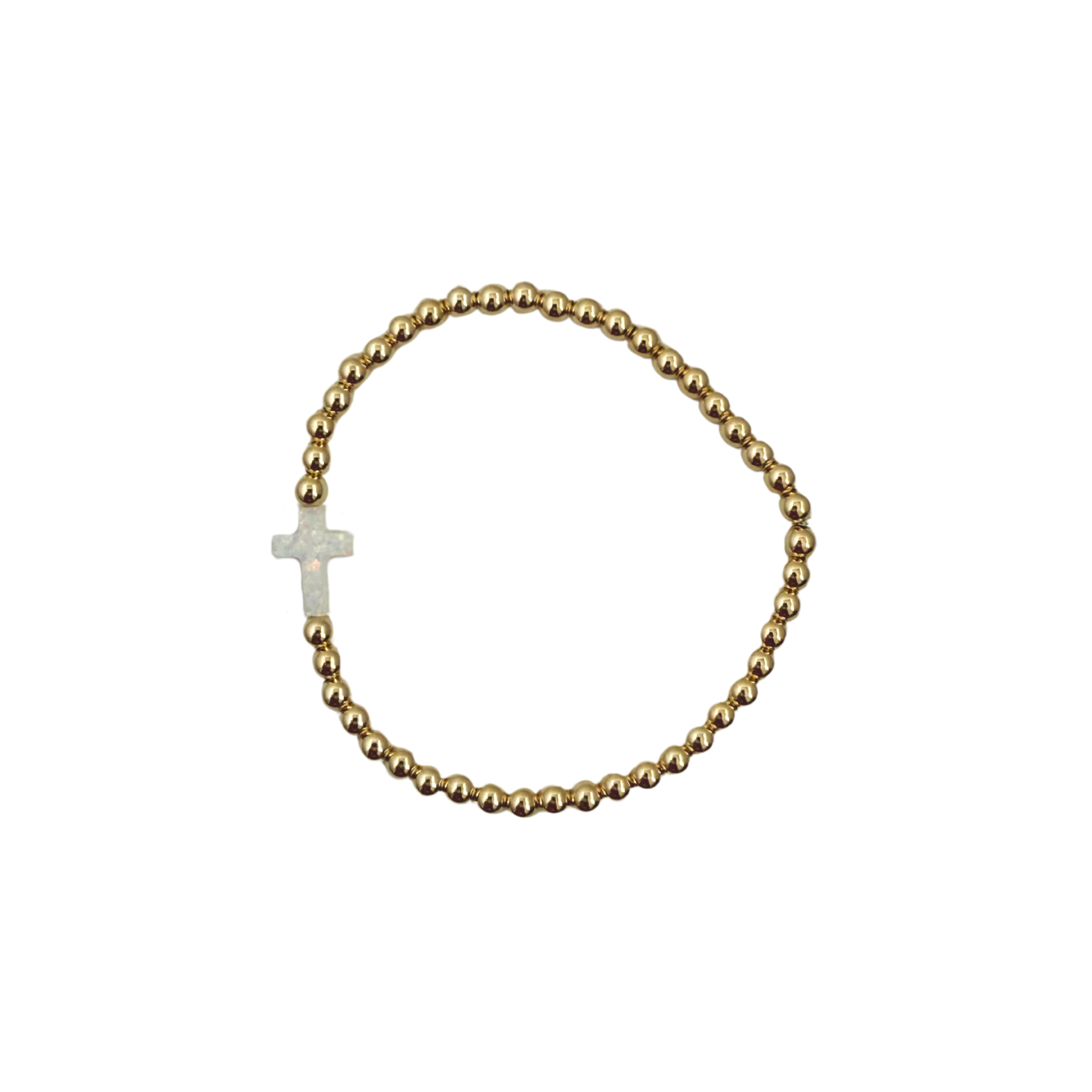 14k gold filled beaded bracelet with white cross