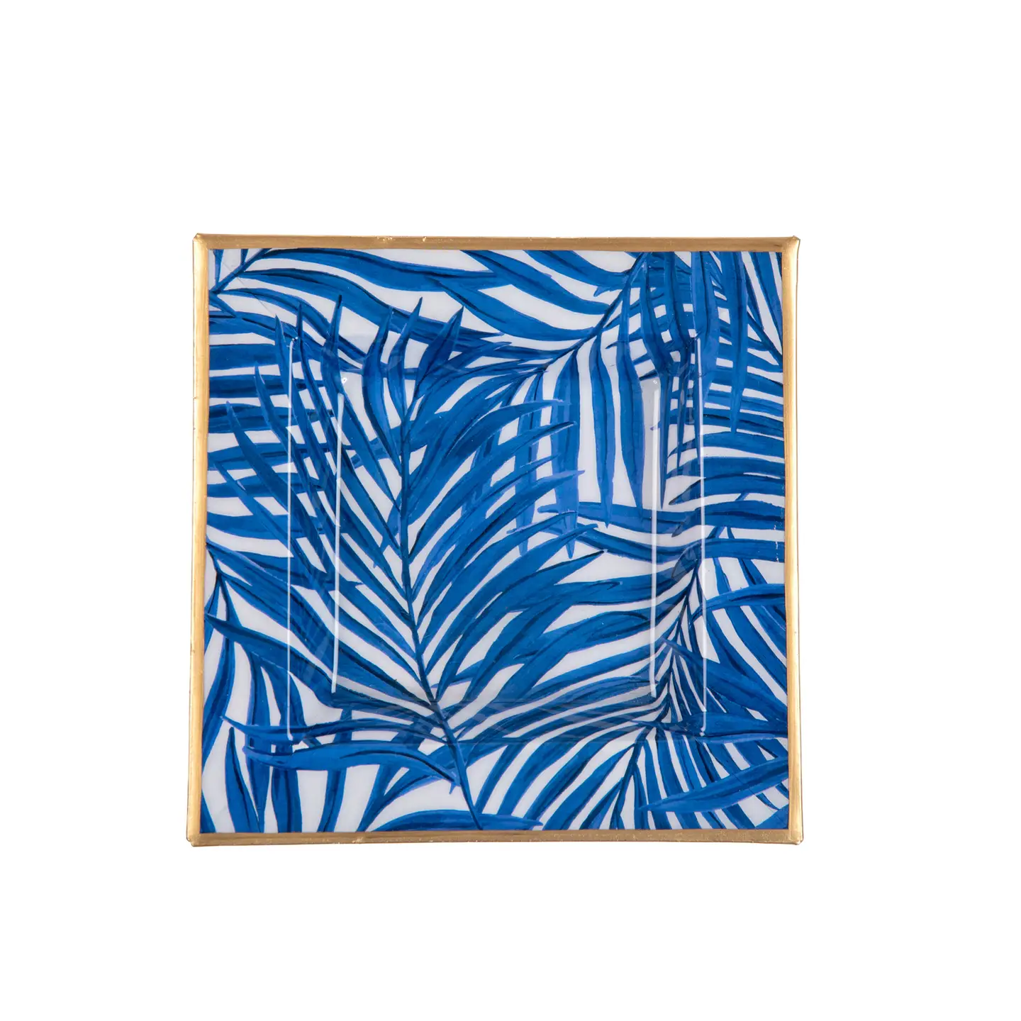 blue palm leaf patterned catch all tray dish