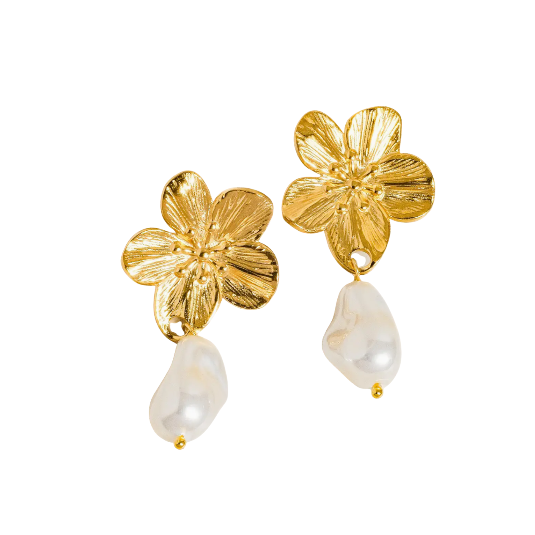 gold plated flower with pearl drop earrings