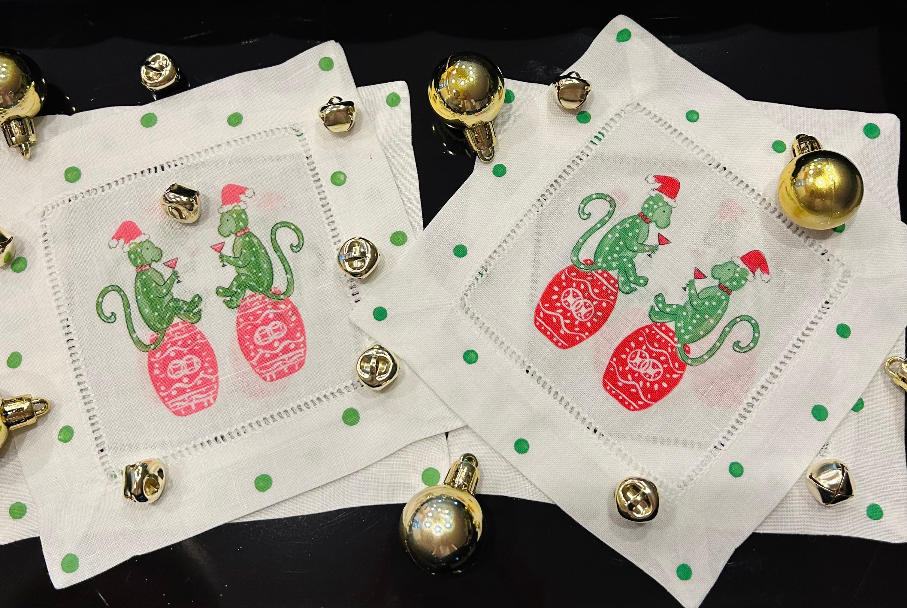 Chinoiserie Holiday Monkey Linen Cocktail Napkins