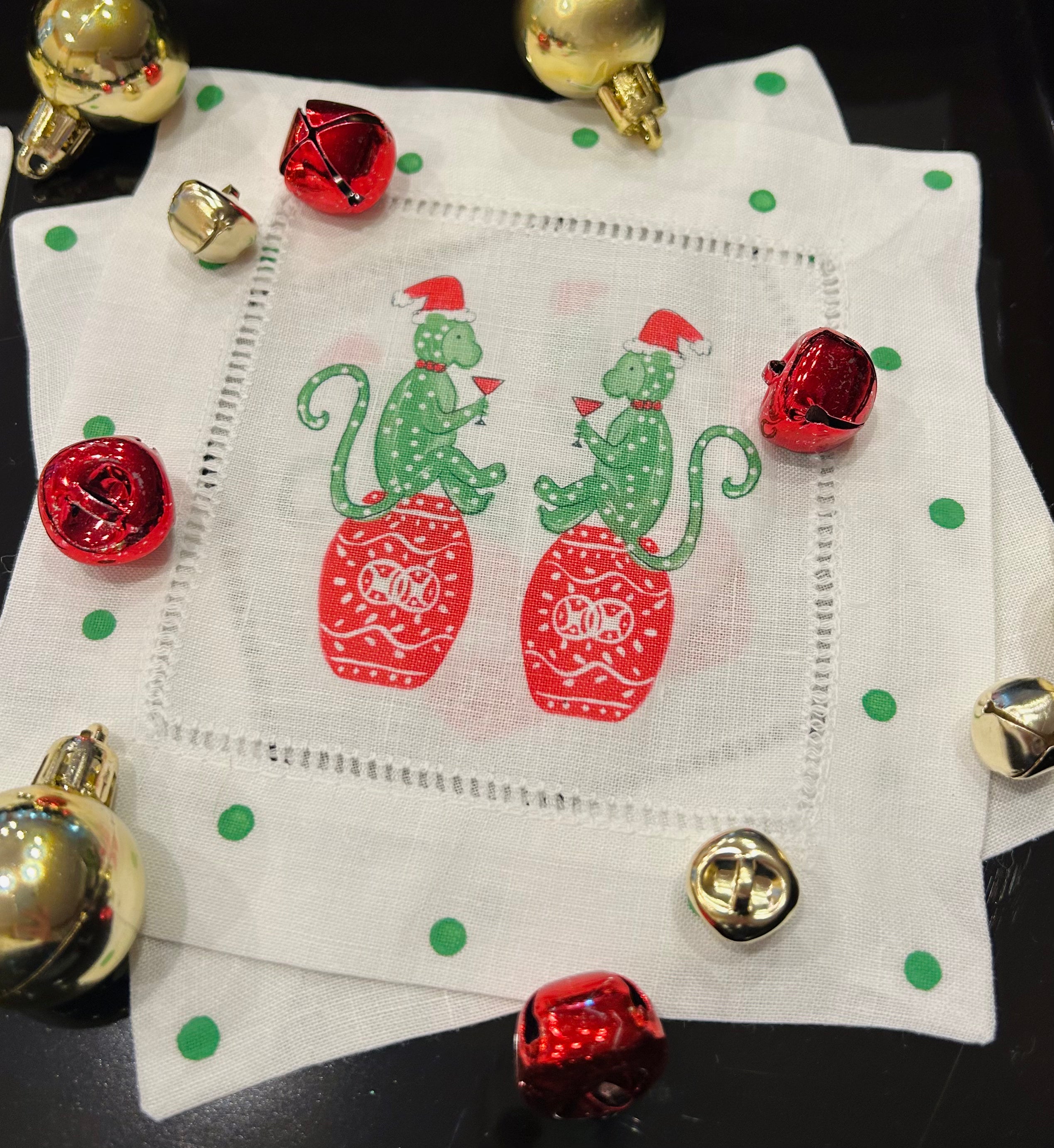 Chinoiserie Holiday Monkey Linen Cocktail Napkins