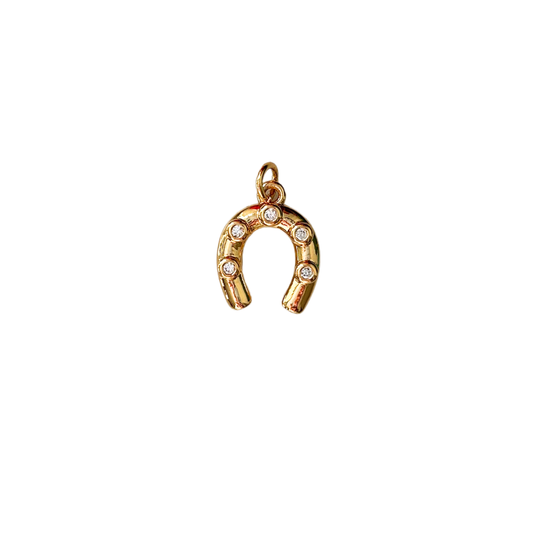 gold filled horseshoe charm with CZ gems