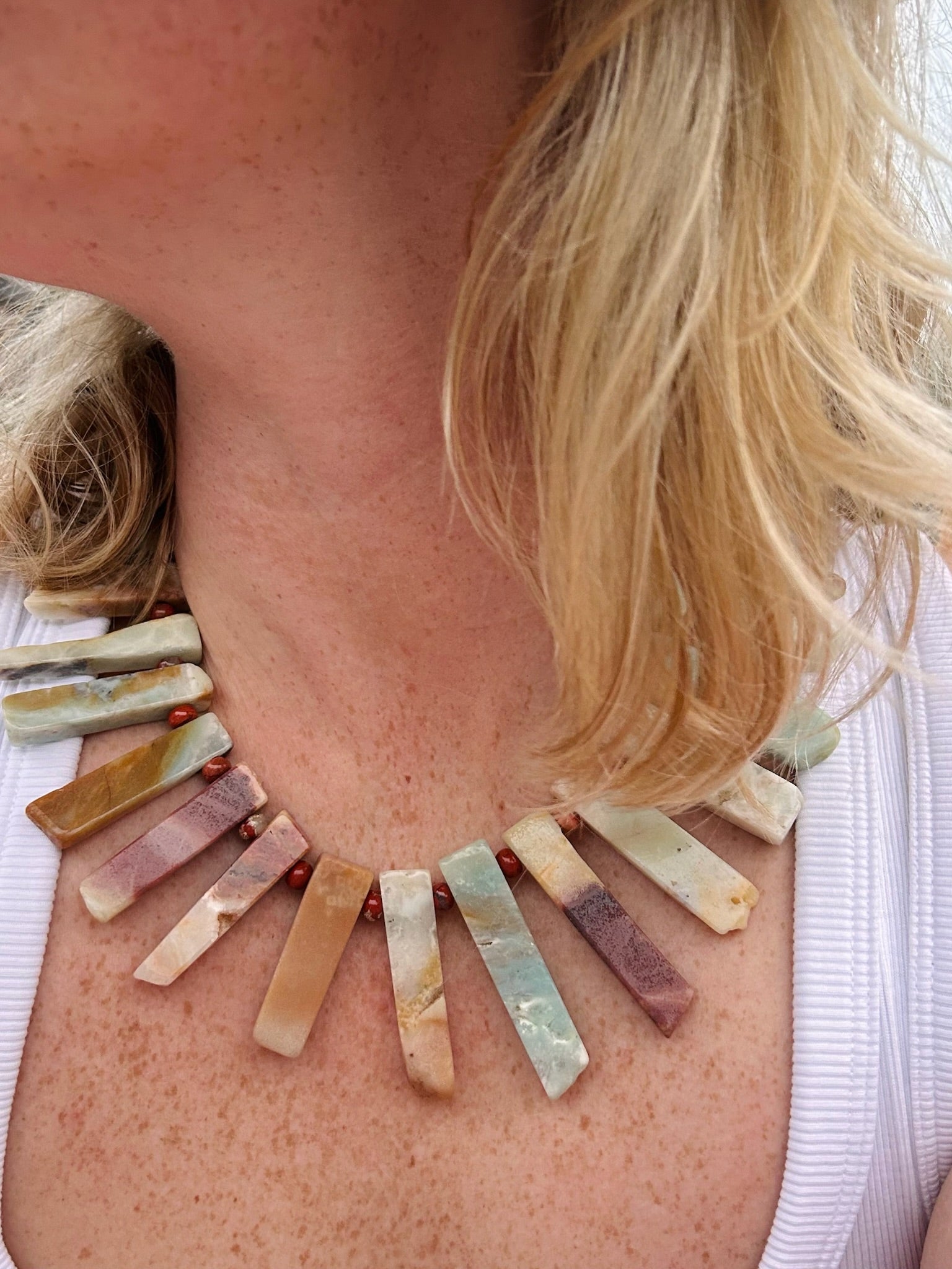 mix of blue and turquoise beaded necklace