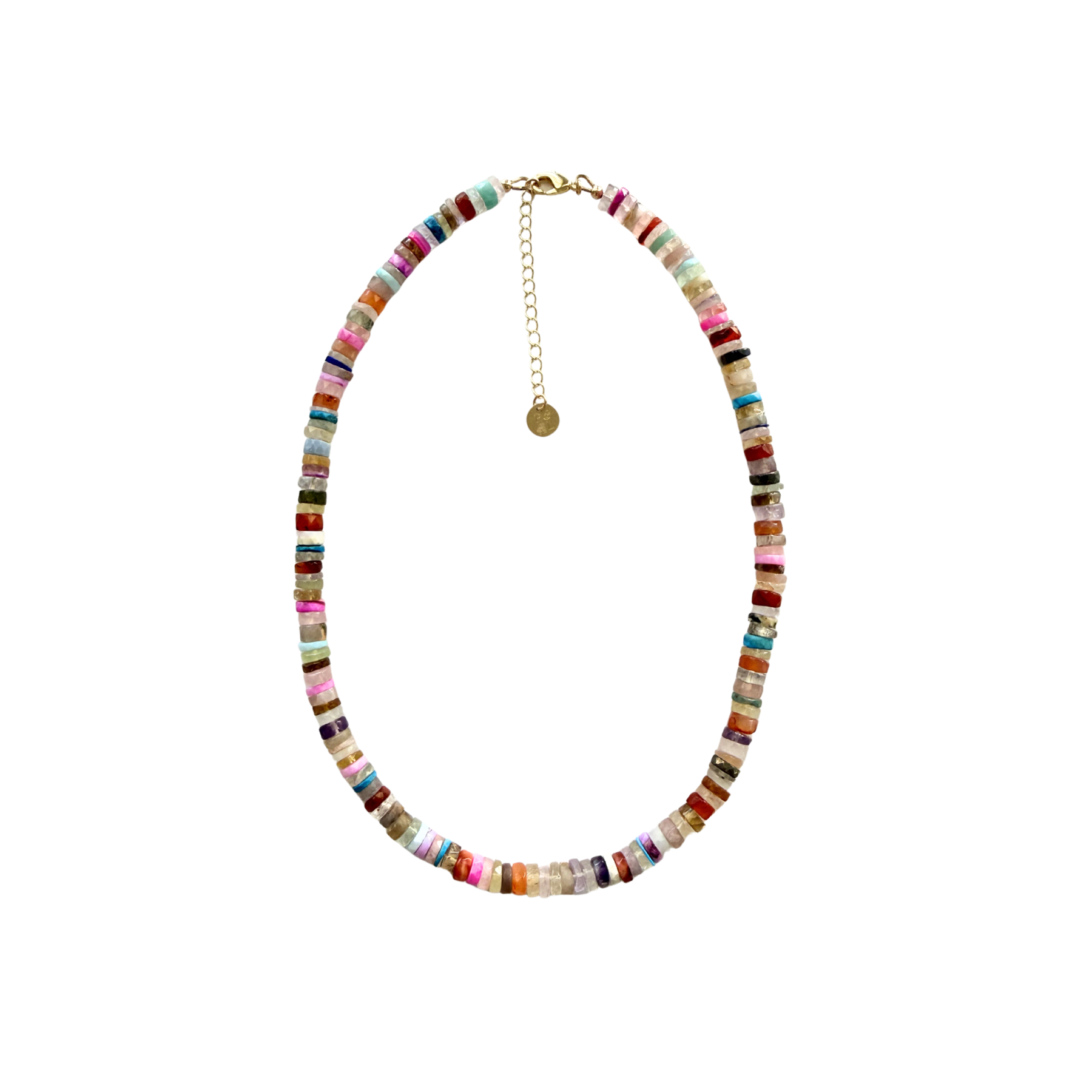 Multicolored beaded necklace with gold extendable chain