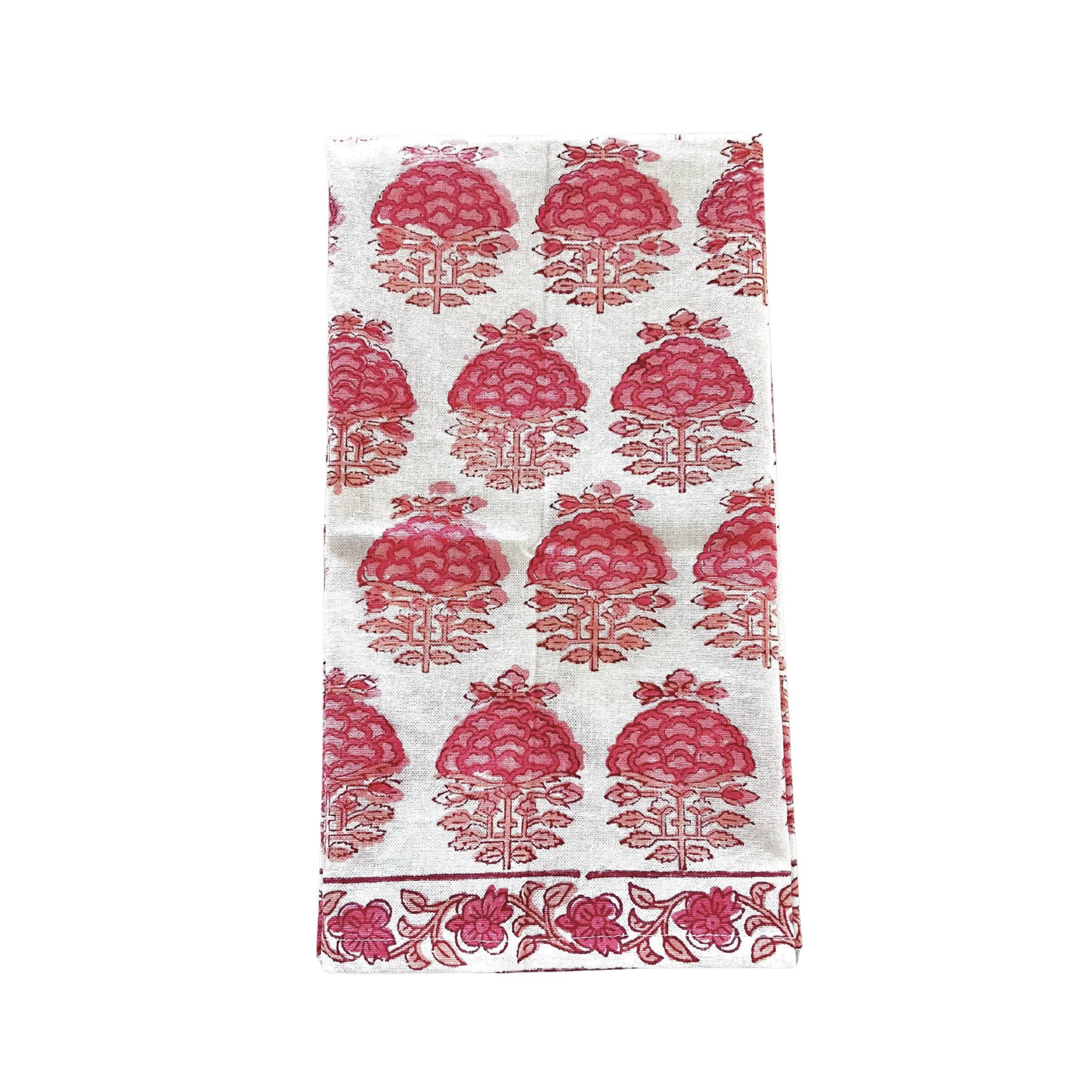 Pink Floral Block Print Kitchen Towel