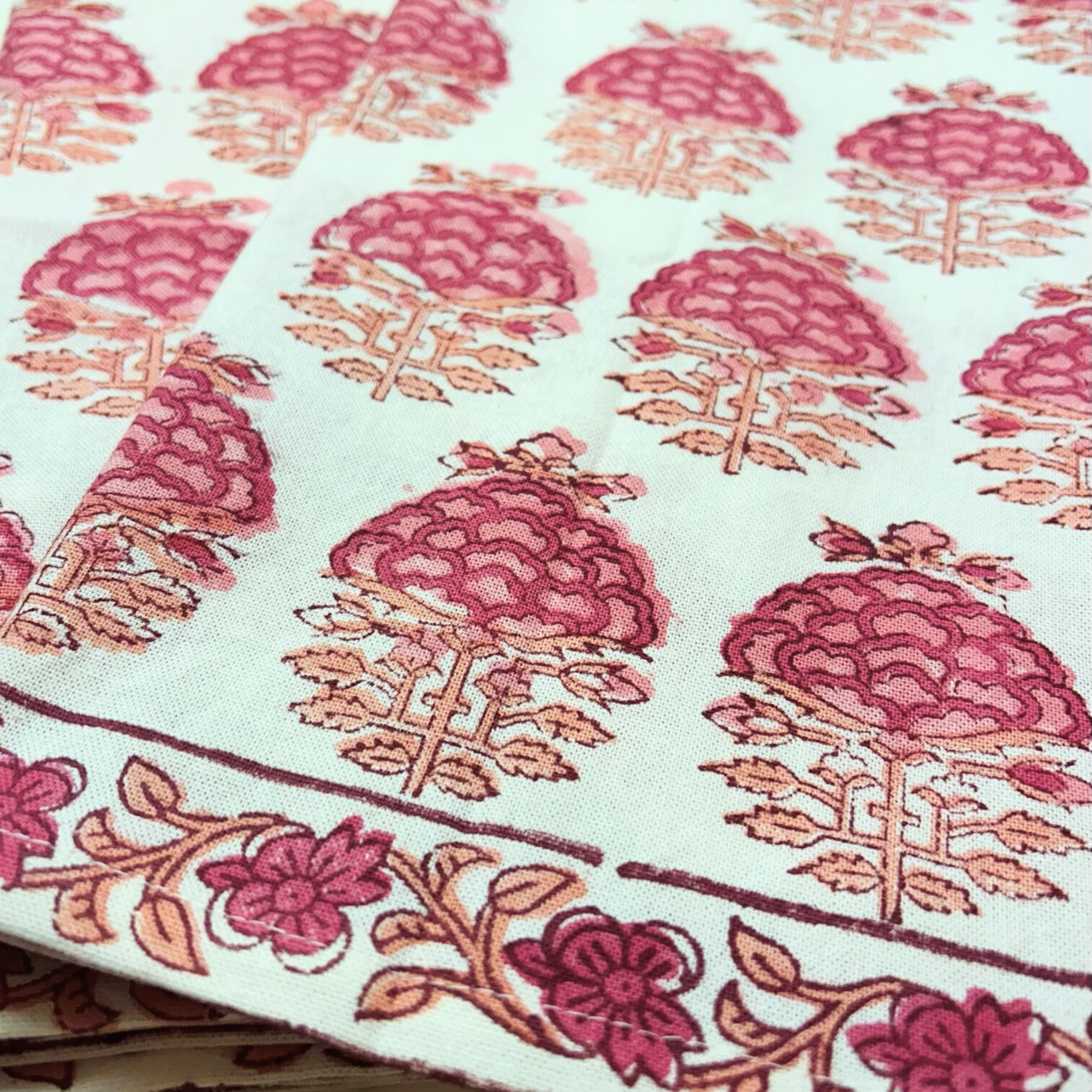 Pink Floral Block Print Kitchen Towel