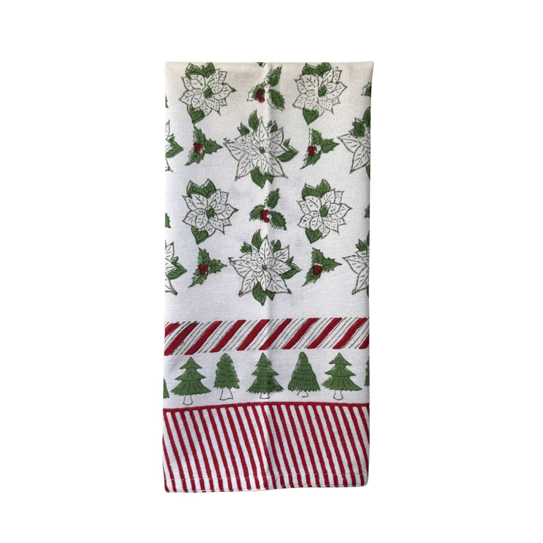 Poinsettia Block Print Kitchen Towel