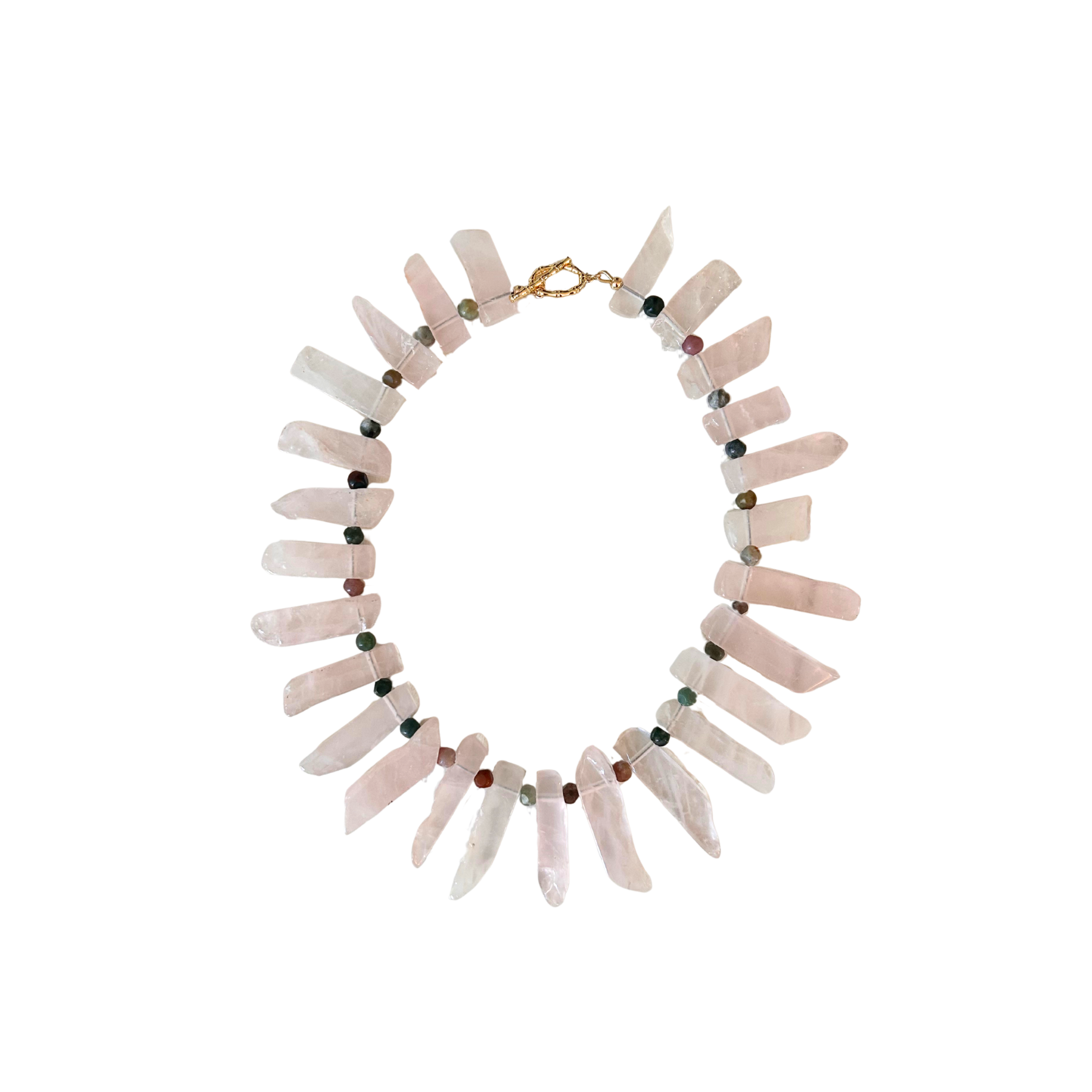 light pink rose quartz stone beads with gold filled clasp