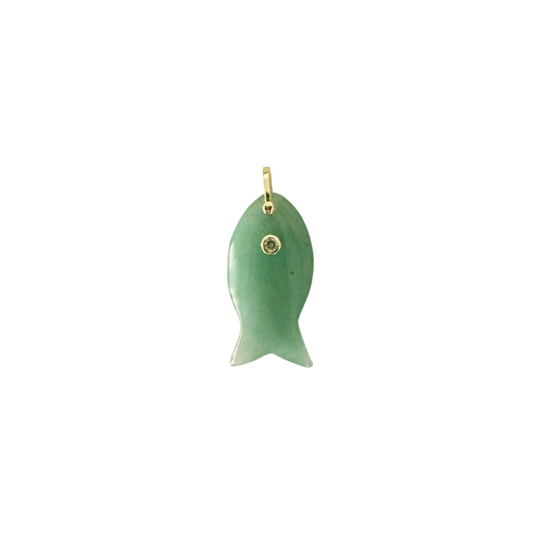 green adventurine fish charm with CZ detail